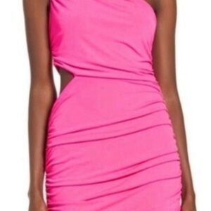 Leith One-Shoulder Hot Pink Ruched Dress